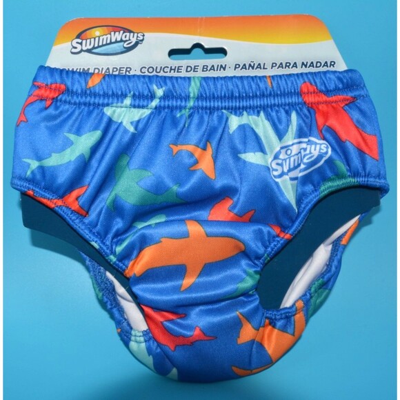 SwimWays Reusable Swim Diaper Small 6M+ Shark Print UPF 50+ Baby Swimwear NWT - Picture 1 of 3